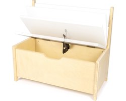 BeBoonz Kinderbankje met opbergruimte - Speelgoedkist - Houten kinderbankje wit/naturel - Klepbank - Houten opbergbankje - Speelgoedbank-Speelgoed kist - Kindermeubels - Speelgoed opbergbankje - kinderbankje los of voor bij de kindertafelc- Beboonz