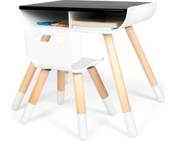 Beboonz Kindertafel met stoeltje – 1 tafeltje met stoel voor kinderen – Zwart/Wit met hout- Speeltafel/kleurtafel/knutseltafel/tekentafel/zitgroep set- Beboonz Junior