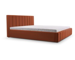 Bed 01 - Gestoffeerd bed met Fluweel Beklede Tweepersoonsbed - 140x200 cm - Elegant en Comfortabel - Donker oranje (TRINITY 25)