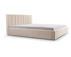 Bed 01 - Gestoffeerd bed met Fluweel Beklede Tweepersoonsbed - 160x200 cm - Elegant en Comfortabel - Beige (TRINITY 2)