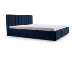Bed 01 - Gestoffeerd bed met Fluweel Beklede Tweepersoonsbed - 180x200 cm - Elegant en Comfortabel - Donkerblauw (TRINITY 31)