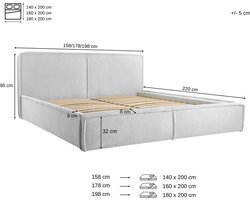 Bed 04 - Gestoffeerd bed van corduroy Tweepersoonsbed met Fluwelen Bekleding - 140x200 cm - Verstelbaar en Comfortabel - Pastelkleuren - Beige (Poso 02)