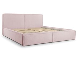Bed 04 - Gestoffeerd bed van corduroy Tweepersoonsbed met Fluwelen Bekleding - 160x200 cm - Verstelbaar en Comfortabel - Pastelkleuren - Flamingo (Poso 52)