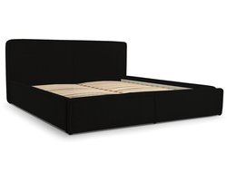 Bed 04 - Gestoffeerd bed van corduroy Tweepersoonsbed met Fluwelen Bekleding - 160x200 cm - Verstelbaar en Comfortabel - Pastelkleuren - Zwart (Poso 135)