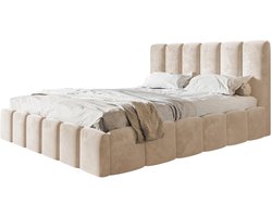 Bed 180x200 - gestoffeerd bed met bedkast en metal frame - elegante bedden - zachte Amorstof - collectie Lucy, beige