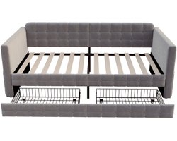 Bed 90x190cm Zonder Matras Slaapbank Grijs Gestoffeerd Met Opbergruimte Lade Aan Zijkanten en Onder Bed Geschikt Voor Gasten Of Eenpersoonsbed