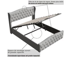 Bed – Bedframe – Tweepersoonsbed – Gestoffeerd Bed – Opbergbed – Lichtgrijs Fluweel – 140x200 cm, Lattenbodem
