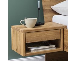 Bed Box Wonen - BB Line Zwevend Nachtkastje met lade - natuur geolied - Rechts