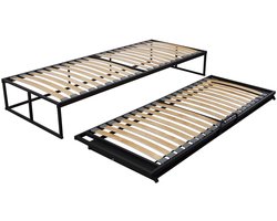 Bed Box Wonen - Boxtwin - 90x210 - Onderschuifbed - Metaal - Lattenbodem - Design - Eenpersoons
