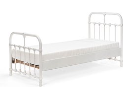 Bed Box Wonen - Kinderbed - Erma - 90x200 - Wit - Metaal - lattenbodem - matras - eenpersoons