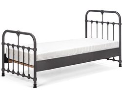 Bed Box Wonen - Kinderbed - Erma - 90x210 - Antraciet - Metaal - lattenbodem - matras -eenpersoons