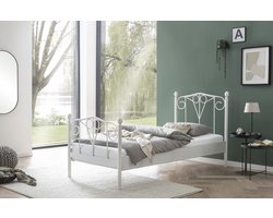 Bed Box Wonen - Kinderbed - Maya - 90x200 - Wit - Metaal - lattenbodem - matras - eenpersoons