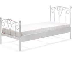 Bed Box Wonen - Kinderbed - Maya - 90x210 - Wit - Metaal - lattenbodem - matras - eenpersoons