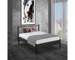 Bed Box Wonen - Metalen bed Moon - zilver - 90x210 - lattenbodem - metaal - design