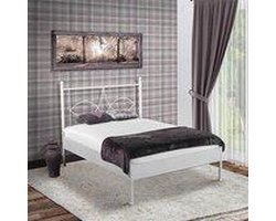 Bed Box Wonen Metalen bed Sun wit 140x200 cm met bodem en matras