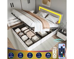 Bed – Boxspring – Slaapbed – 2-persoonsbed – Opbergbed – 160x200 cm – Beige Velvet – Met Hydraulische Opbergruimte