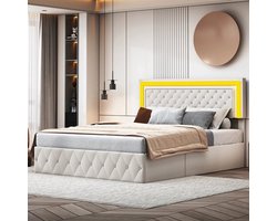 Bed – Boxspring – Slaapbed – 2-persoonsbed – Opbergbed – 160x200 cm – Beige Velvet – Met Hydraulische Opbergruimte