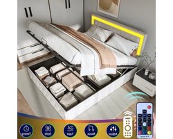 Bed – Boxspring – Slaapbed – 2-persoonsbed – Opbergbed – 160x200 cm – Beige Velvet – Met Hydraulische Opbergruimte