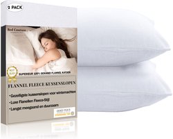 Bed Couture  Flanel Fleece Kussenslopen - 100% Katoen Extra zacht en Warm - Set van 2 - 50x70  Cm - Wit