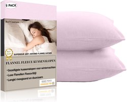 Bed Couture  Flanel Fleece Kussenslopen - 100% Katoen Extra zacht en Warm - Set van 2 - 65x65  Cm - Roos