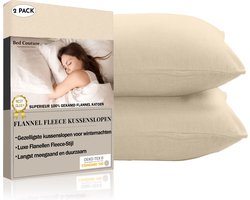 Bed Couture  Flanel Fleece Kussenslopen - 100% Katoen Extra zacht en Warm - Set van 2 - 65x65  Cm - Vanille