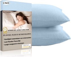 Bed Couture  Flanel Fleece Kussenslopen - 100% Katoen Extra zacht en Warm - Set van 2 - 80x80  Cm - Hemelblauw