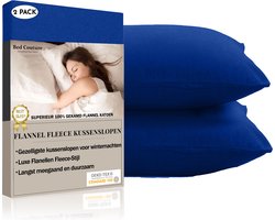 Bed Couture  Flanel Fleece Kussenslopen - 100% Katoen Extra zacht en Warm - Set van 2 - 80x80  Cm - Koningsblauw