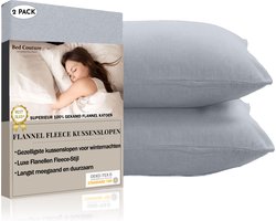 Bed Couture Flanel Fleece Kussenslopen 80x80 Cm - 100% Katoen Extra zacht en Warm - Set van 2 - Winter Grijs