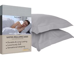 Bed Couture Katoen Satijn Kussenslopen Set 60x70 cm Grijs - 100% Puur Satijn Katoen - Met hotel sluiting - Zilver Grijs Kussensloop 60x70
