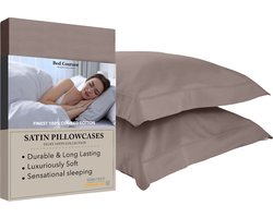 Bed Couture Katoen Satijn Kussenslopen Set 60x70 cm Taupe - 100% Puur Satijn Katoen - Met Hotel Sluiting