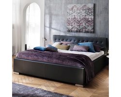 Bed Delphine 140x200 - zwart - Meise - Tweepersoons gestoffeerd bed - Zwart - Hout; Kunstleer; Spaanplaat Tweepersoons Normaal bed