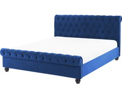 Bed Fluweel AVALLON 160 x 200 cm Marineblauw