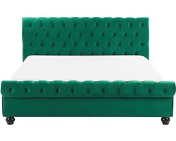 Bed Fluweel AVALLON 160 x 200 cm Smaragdgroen