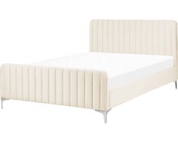 Bed Fluweel LUNAN 140 x 200 cm Lichtbeige