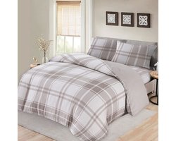 Bed Glow & Apparel – 2-Persoons Dekbedovertrekset 200x200 cm met 2 Kussenslopen 60x70 cm – 100% flannel– grijze Vrierkanten