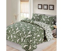 Bed Glow & Apparel – 2-Persoons Dekbedovertrekset 200x200 cm met 2 Kussenslopen 60x70 cm – 100% flannel– Groen