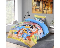 Bed Glow & Apparel – Bluey Beddengoedset | Dekbedovertrek 140x200 + Hoeslaken 90x200+25 + Kussensloop 60x70 | 100% Katoen | Blauw