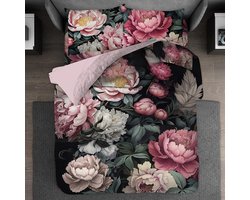 Bed Glow & Apparel - Dubbele persoons Dekbedovertrekset 200 x 200 cm en 2 kussensloops 60x70 cm - 100% katoen - Roos Patroon - Vastgemaakt met een praktische ritssluiting
