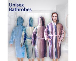 Bed Glow & Apparel -Unisex Badjas - 100% Katoen Badjas - L - Paars met lijntjes- Sauna Badjas - Ochtendjas - Badjas dames - Badjas heren - Katoen Badjas - Badjassen - %100 Katoen - Maat : L