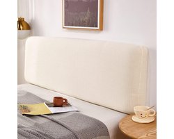 Bed Headboard Protective Cover - Stretch Dustproof Soft Protective Cover for Padded Headboards - Small Square Jacquard Fabric - Milky White - 120-140cm hoofdbord hoes elastische