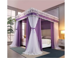 Bed Hemel - Klamboe Luifel - Slaapkamer Decoratie - Stabiel Frame - 180x200x200cm - Paars