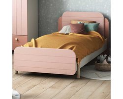 Bed Janne 90 x 200 cm-mat roze/mat wit - CBA - Eenpersoons bedkader - Roze - Melamine; MDF; Spaanplaat Eenpersoons Normaal bed