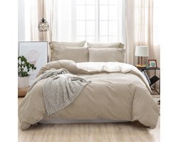 Bed Linen 220 x 240 cm Cotton 3-Piece Bed Linen Sets Apricot with Zip, Similar Texture to Stone Washed Linen, Includes 1 Duvet Cover 220 x 240 cm and 2 Pillowcases 80 x 80 cm