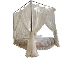 Bed Luifel - Hemelbed Gordijn - Slaapkamer Decoratie - Met Kant - 150x200cm - Wit