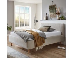 Bed Madras 140x200cm met opbergruimte ribfluweel - beige - Meise - Tweepersoons gestoffeerd bed - Beige - Velours; Polyester Tweepersoons Normaal bed