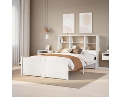 Bed met Boekenkast - Opbergbed Hout - Slaapkamer Organiseren - Boekenkast hoofdeinde - 120x200 cm - Wit