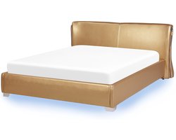 Bed met LED-verlichting Leer PARIS 160 x 200 cm LED Goud