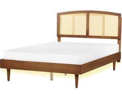 Bed met LED-verlichting Rotan VARZY 140 x 200 cm Bruin