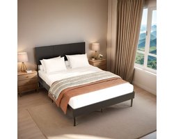 Bed met opbergruimte 140x200 cm - Gestoffeerd hoofdeinde zwart, inclusief lattenbodem en ruim opbergbed