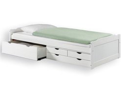Bed met opbergruimte ANDREA 90 x 200 cm van massief hout - Wit